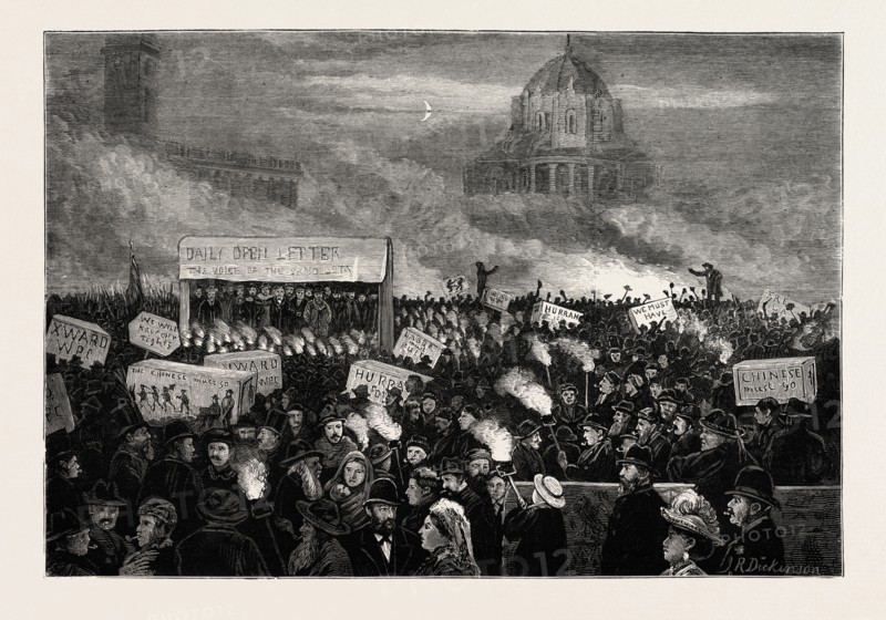THE LABOUR QUESTION IN SAN FRANCISCO: AN ANTI-CHINESE DEMONSTRATION ON THE SANDLOTS, UNITED STATES OF AMERICA, US, USA