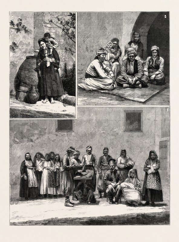 CYPRUS: 1. An Arab Beggar Woman. 2 and 3. Country People in Holiday Attire at the Festival of Kataklismos.