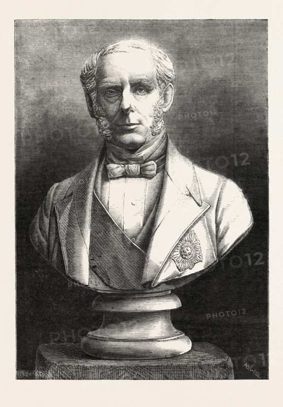 BUST OF THE RIGHT HON. SIR J. PAKINGTON, BART., M.P., PLACED IN THE MUSEUM OF THE ROYAL NAVAL HOSPITAL, HASLAR, 1860 engraving
