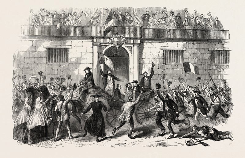 THE RELEASE OF POLITICAL PRISONERS FROM THE CASTELLAMARE, PALERMO, ON JUNE 19, ITALY, 1860 engraving