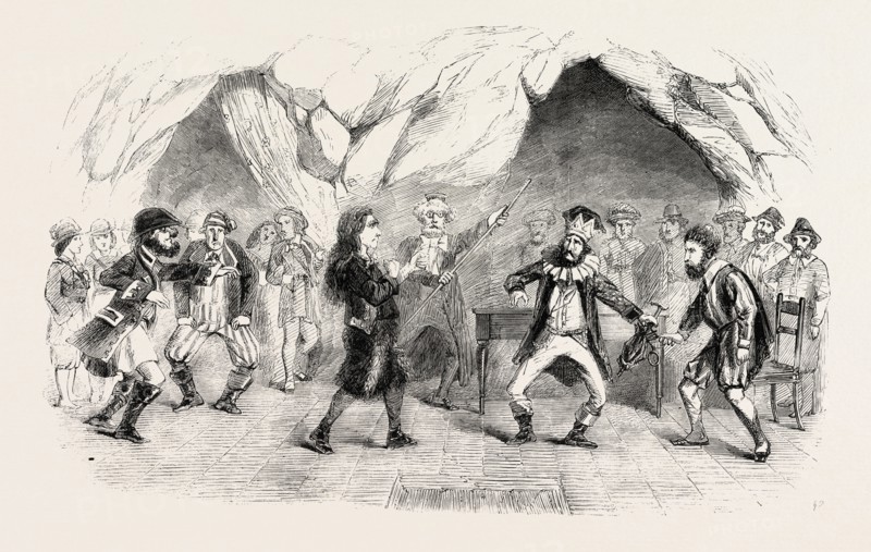 LAST SCENE OF THE ENCHANTED ISLE AT DRURY LANE THEATRE, LONDON, UK, 1860 engraving