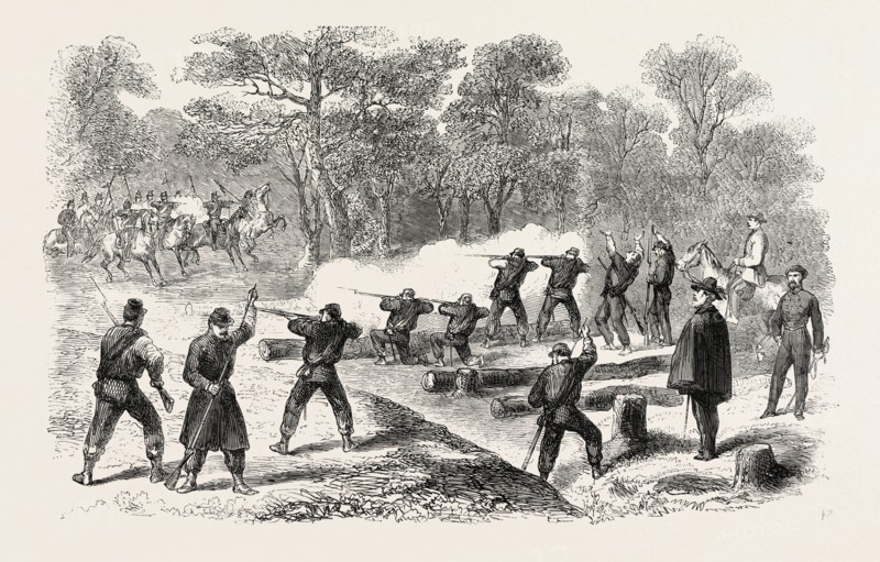 THE REVOLUTION IN NAPLES: CHARGE OF NEAPOLITAN CAVALRY ON THE NATIONAL TROOPS BEFORE CAPUA, ON THE 19th OF SEPTEMBER, 1860, ITALY, 1860 engraving