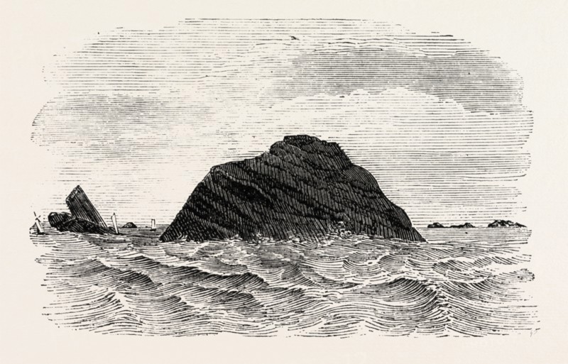 THE BLACK ROCK, OFF THE COAST OF MAYO, 1860 engraving