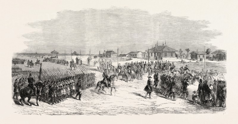 IMPERIAL HEADQUARTERS AT THE CAMP AT CHALONS, SITUATED ABOUT A MILE FROM THE VILLAGE OF GRAND-MOURMELON, 1860 engraving