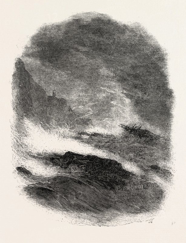 IT IS A WILD NIGHT AT SEA, 1860 engraving