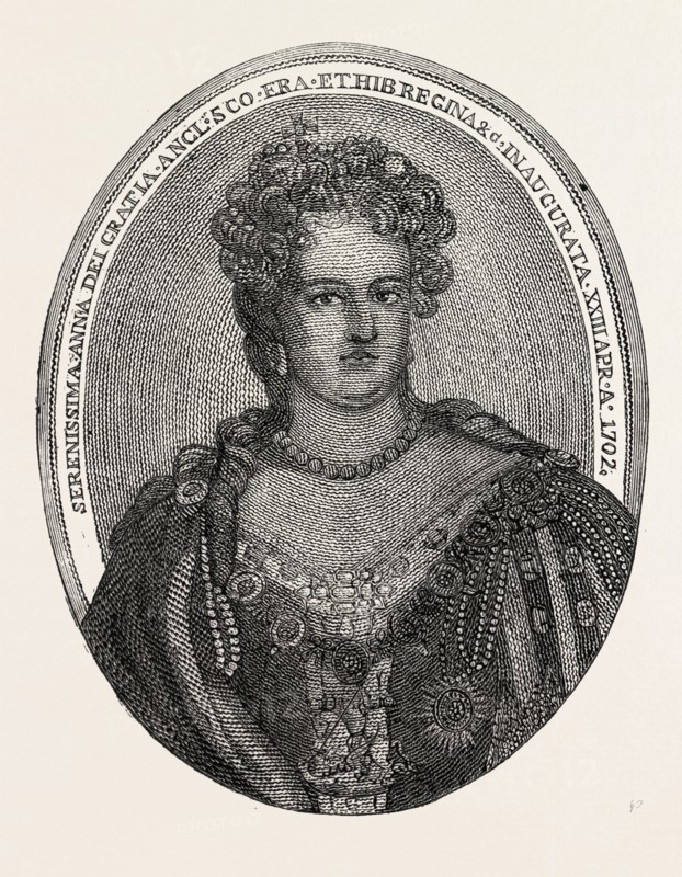 PORTRAIT OF QUEEN ANNE COMPOSED ENTIRELY OF MINUTE WRITING, 1860 engraving