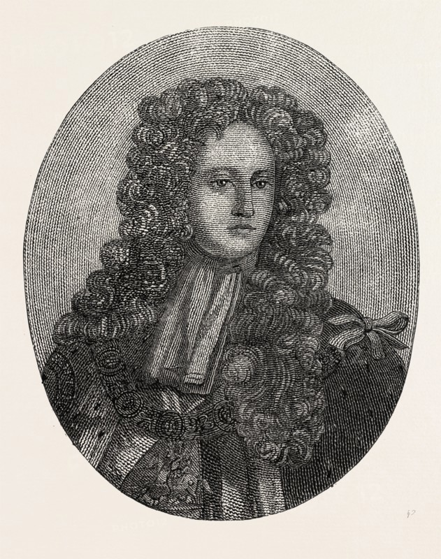 PORTRAIT OF PRINCE GEORGE OF DENMARK COMPOSED ENTIRELY OF MINUTE WRITING, 1860 engraving