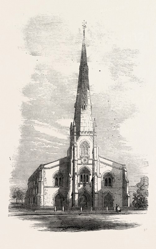 ST. PAUL'S DISTRICT CHURCH, ONSLOW SQUARE, SOUTH KENSINGTON, LONDON, UK, 1860 engraving