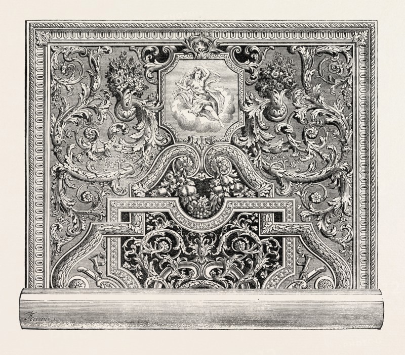 CARPET RECENTLY FINISHED AT THE MANUFACTURE IMPERIALE DES GOBELINS, PARIS, FRANCE, 1860 engraving