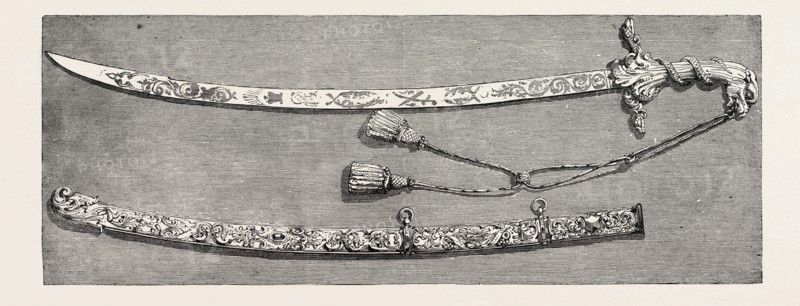 SWORD PRESENTED TO LORD CLYDE, G.C.B., BY THE COMMON COUNCIL OF LONDON, UK, 1860 engraving