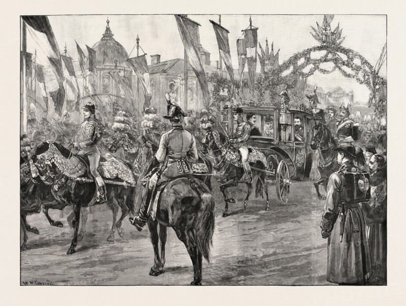 THE NEWLY MARRIED CROWN PRINCE AND PRINCESS OF ROMANIA AT BUCHAREST: ARRIVING AT THE ROYAL PALACE