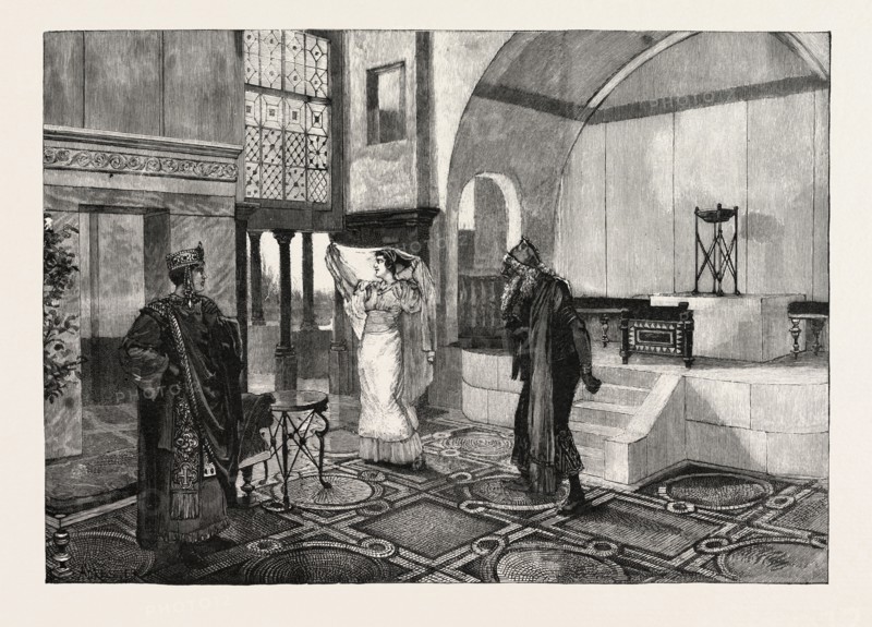 "HYPATIA," AT THE HAYMARKET THEATRE: ISSACHAR'S TEMPTATION OF ORESTES. Orestes (Mr. Lewis Waller); Hypatia (Miss Julia Neilson); Issachar (Mr. Beerbohm Tree)