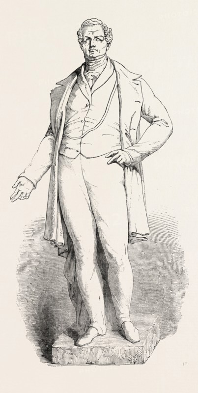 BRONZE STATUE OF THE LATE SIR R. PEEL, BART., BY E.H. BAILY, R.A. THE BURY TESTIMONIAL