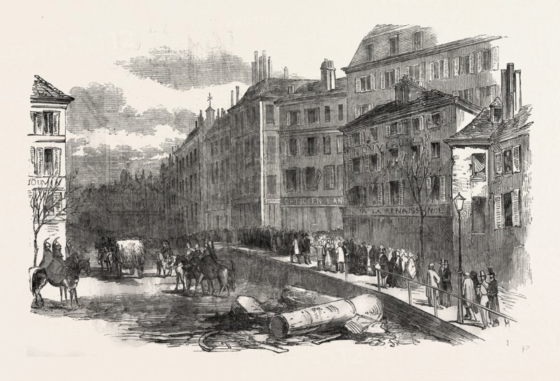 THE REVOLUTION IN FRANCE: BARRICADE, BOULEVARD BONNE NOUVELLE, PARIS, 1851