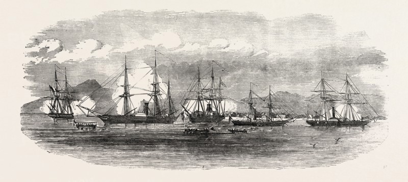 ENGLISH AND FRENCH STEAMERS IN THE HARBOUR OF GONAIVE, HAITI