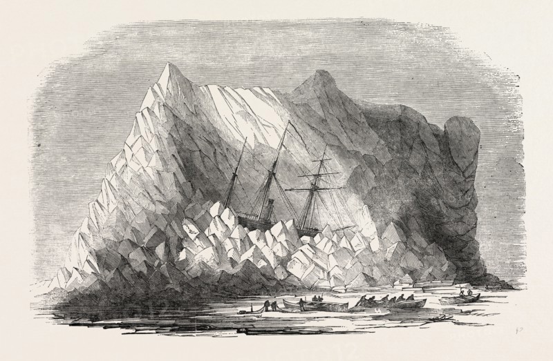 H.M. ARCTIC STEAM VESSEL "INTREPID" DRIVEN FORTY FEET UP AN ICEBERG, IN BAFFIN'S BAY