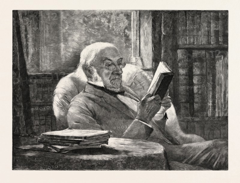 MR. GLADSTONE IN HIS STUDY AT HAWARDEN: THE NEW CANADIAN PORTRAIT, BY MR. McLURE HAMILTON, UK, 1893 engraving