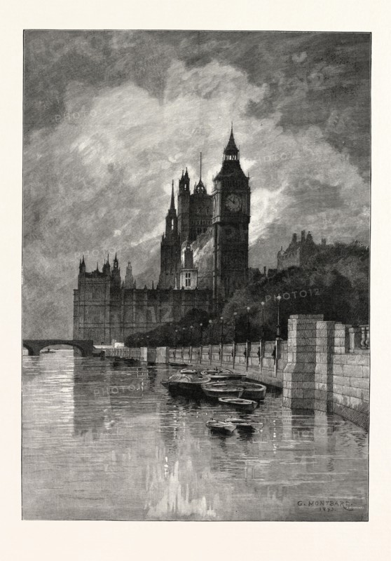THE HOUSES OF PARLIAMENT, WESTMINSTER, LONDON, UK, 1893, 1893 engraving
