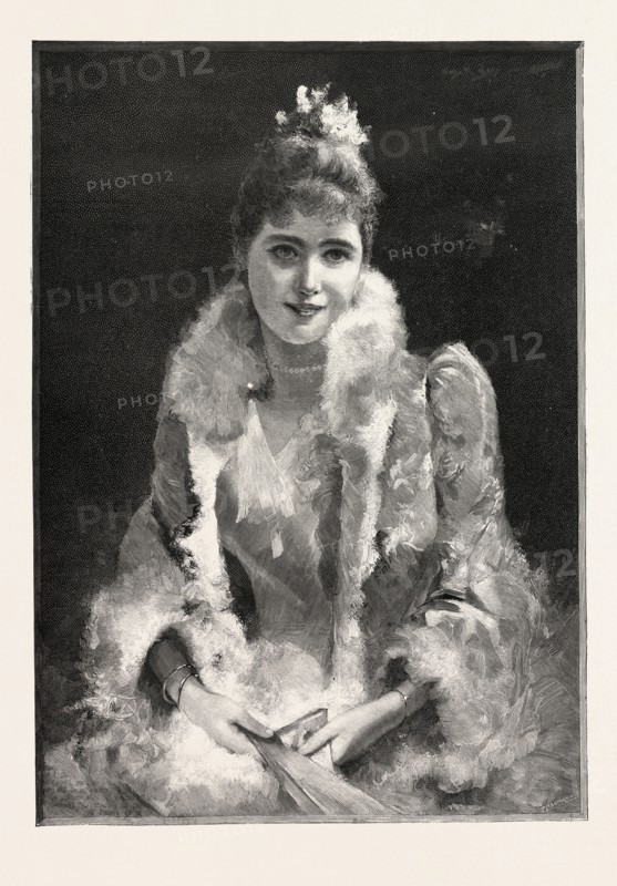 AT THE PLAY; A LADY AT THE THEATRE, 1893 engraving