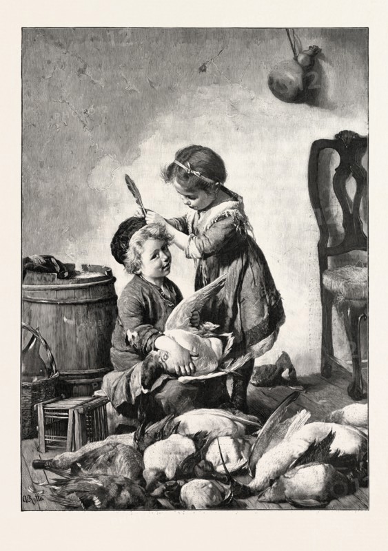 A FEATHER IN HIS CAP. BY ANTONIO ROTTA, 1828-1903, 1893 engraving