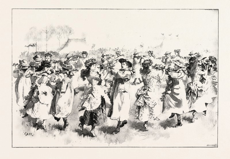MAY-DAY FESTIVITIES: A PASTORAL DANCE AT ST. MARY CRAY, UK, 1892 engraving