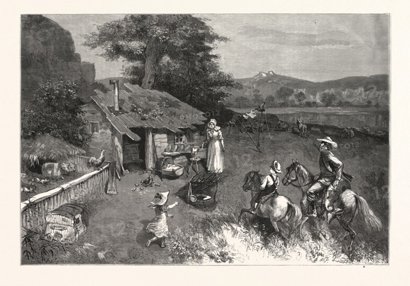 SETTLER'S FIRST HOME THE FAR WEST.-DRAWN W. A. ROGERS, US, USA, ENGRAVING 1880