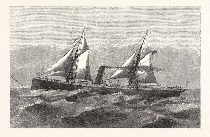 NEW STEAM-SHIP "NEWPORT," WARD'S HAVANA LINE. FROM PICTURE BY ANTONIO JACOBSON, engraving 1880, us, usa