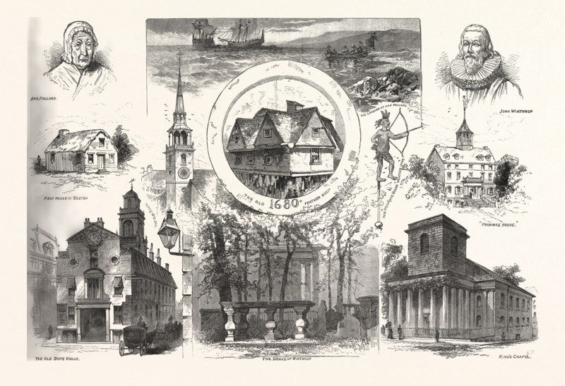 ANTIQUE BOSTON. DRAWN BY CHARLES GRAHAM, engraving 1880, us, usa