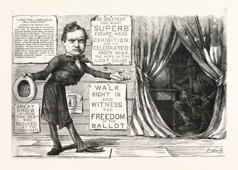 GREAT DEMOCRATIC MORAL SHOW, engraving 1880, us, usa, POLITICS, POLITICAL, POLITIC, CAMPAIGN, PATRIOTIC