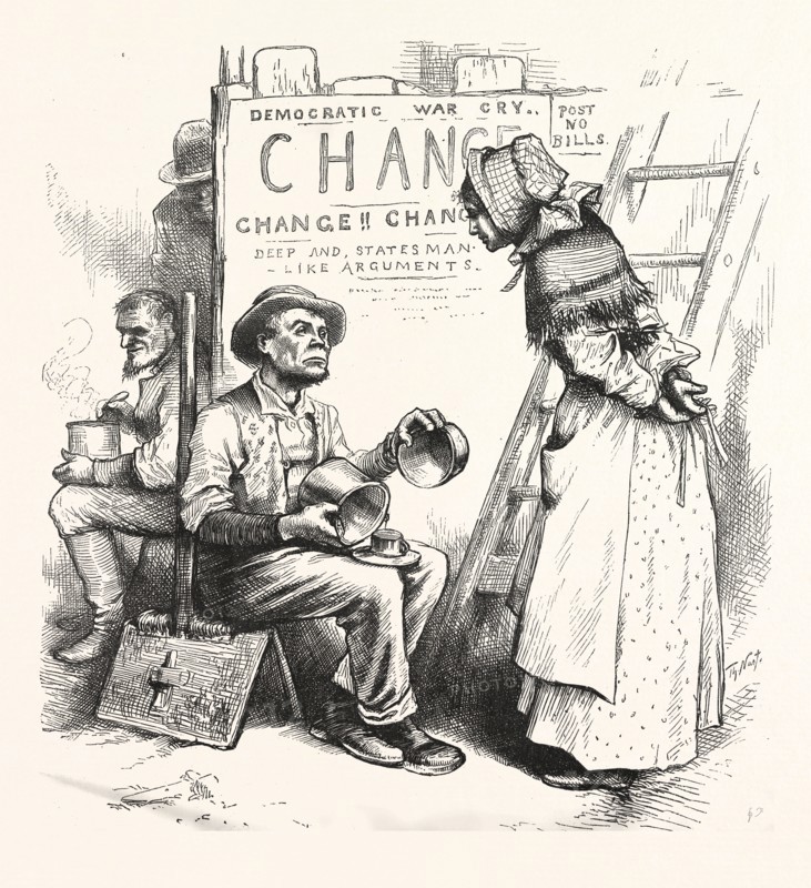 WOMEN NEVER BE STATESMEN, engraving 1880, US, USA, America, POLITICS, POLITICAL, POLITIC, CAMPAIGN, PATRIOTIC