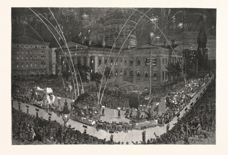 ST. LOUIS FAIR "PROCESSION" THE VEILED PROPHETS." FROM SKETCHES PHOTOGRAPHS BY JOHN SCHOLTEN, ST. LOUIS, engraving 1880, US, USA, America