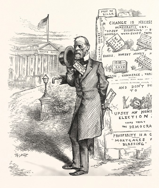 HEIGHT OF ENGLISH AMBITION, engraving 1880, US, USA, America, POLITICS, POLITICAL, POLITIC, CAMPAIGN, PATRIOTIC