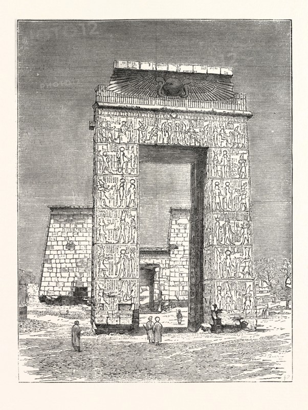 PYLONS AT KARNAK, SCENE ON THE NILE, EGYPT, ENGRAVING 1880