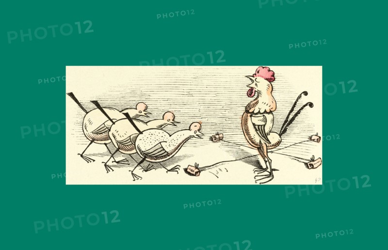 Schnaken and schnurren, 1866, Mosquitoes and purring, Wilhelm Busch, 1832 - 1908, German artist, humorist, poet, illustrator and painter. A humorous story in pictures from the writer and illustrator ofMax und Moritz, Munchener Bilderbogen and Fliegende Blatter. Children's literature from the 19th century, comic illustrated cautionary tales