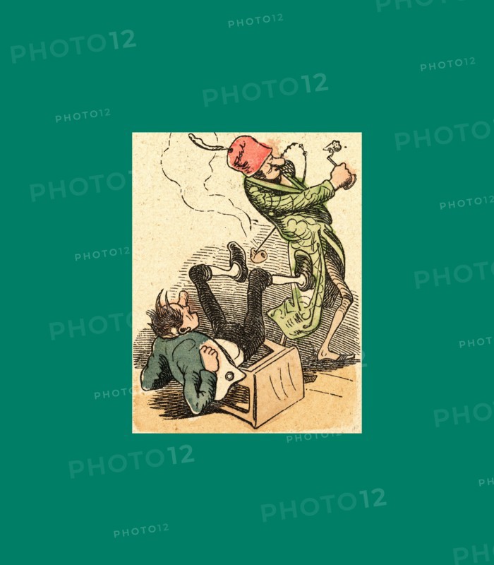 Schnaken and schnurren, 1866, Mosquitoes and purring, Wilhelm Busch, 1832 - 1908, German artist, humorist, poet, illustrator and painter. A humorous story in pictures from the writer and illustrator ofMax und Moritz, Munchener Bilderbogen and Fliegende Blatter. Children's literature from the 19th century, comic illustrated cautionary tales