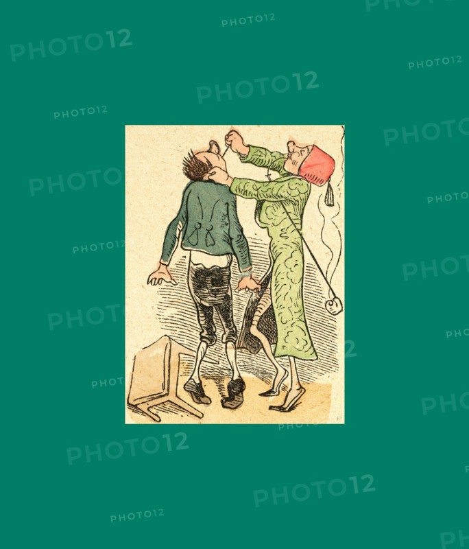 Schnaken and schnurren, 1866, Mosquitoes and purring, Wilhelm Busch, 1832 - 1908, German artist, humorist, poet, illustrator and painter. A humorous story in pictures from the writer and illustrator ofMax und Moritz, Munchener Bilderbogen and Fliegende Blatter. Children's literature from the 19th century, comic illustrated cautionary tales