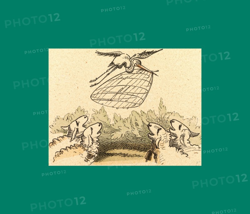 Schnaken and schnurren, 1866, Mosquitoes and purring, Wilhelm Busch, 1832 - 1908, German artist, humorist, poet, illustrator and painter. A humorous story in pictures from the writer and illustrator ofMax und Moritz, Munchener Bilderbogen and Fliegende Blatter. Children's literature from the 19th century, comic illustrated cautionary tales