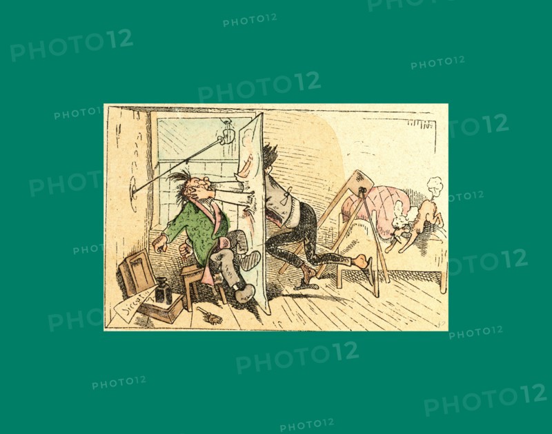 Schnaken and schnurren, 1866, Mosquitoes and purring, Wilhelm Busch, 1832 - 1908, German artist, humorist, poet, illustrator and painter. A humorous story in pictures from the writer and illustrator ofMax und Moritz, Munchener Bilderbogen and Fliegende Blatter. Children's literature from the 19th century, comic illustrated cautionary tales