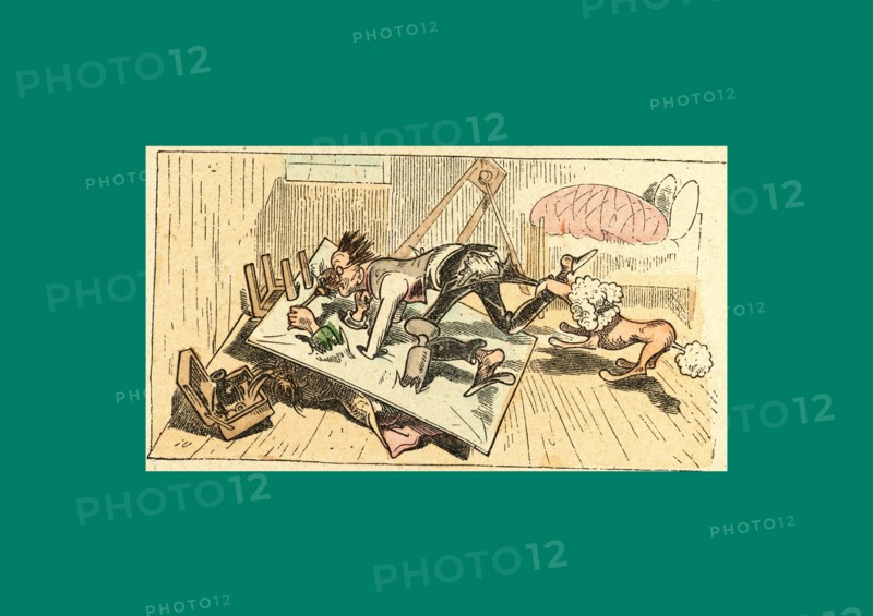 Schnaken and schnurren, 1866, Mosquitoes and purring, Wilhelm Busch, 1832 - 1908, German artist, humorist, poet, illustrator and painter. A humorous story in pictures from the writer and illustrator ofMax und Moritz, Munchener Bilderbogen and Fliegende Blatter. Children's literature from the 19th century, comic illustrated cautionary tales