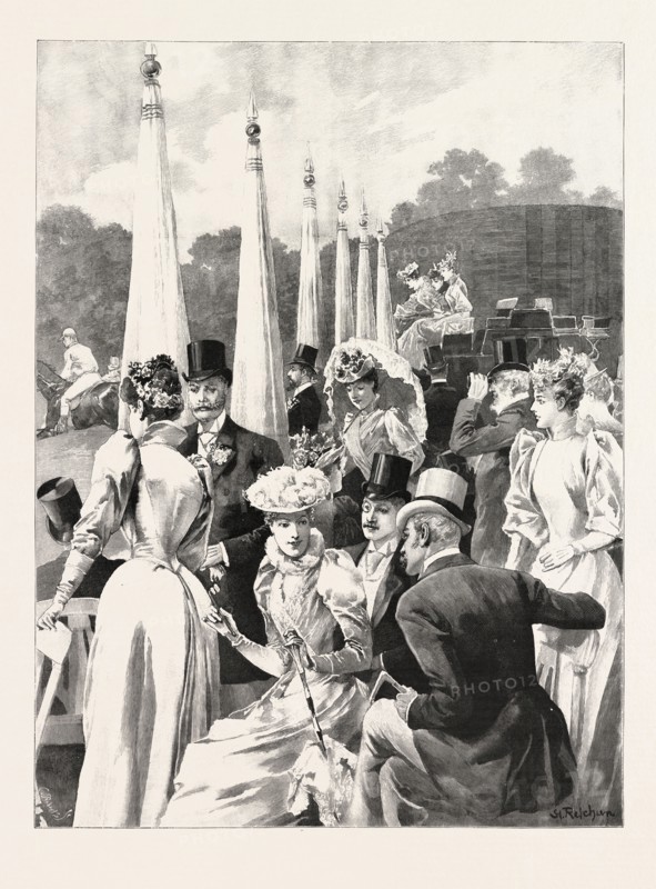 HURLINGHAM IN THE SEASON: WATCHING THE PONY RACING, 1890 engraving