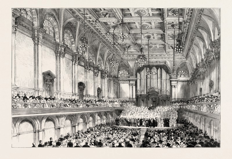 THE NEW TOWN HALL AT PORTSMOUTH: CEREMONY IN THE GRAND HALL, THE PRINCE OF WALES DECLARING THE BUILDING OPEN, UK, 1890 engraving