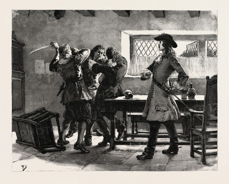 URITH: A TALE OF DARTMOOR, BY S. BARING GOULD; The surgeon and yeoman threw themselves in his way and disarmed him, 1890 engraving