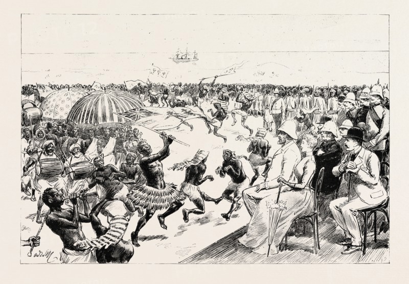 THE RECEPTION OF SIR BALDWIN GRIFFITH, K.C.M.G., THE NEW GOVERNOR OF THE GOLD COAST, AT CAPE COAST CASTLE, GHANA, 1890 engraving