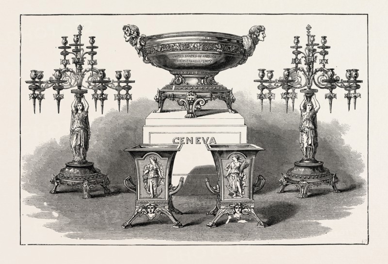 SERVICE OF PLATE PRESENTED BY THE UNITED STATES GOVERNMENT TO EACH OF THE GENEVA ARBITRATORS, 1890 engraving