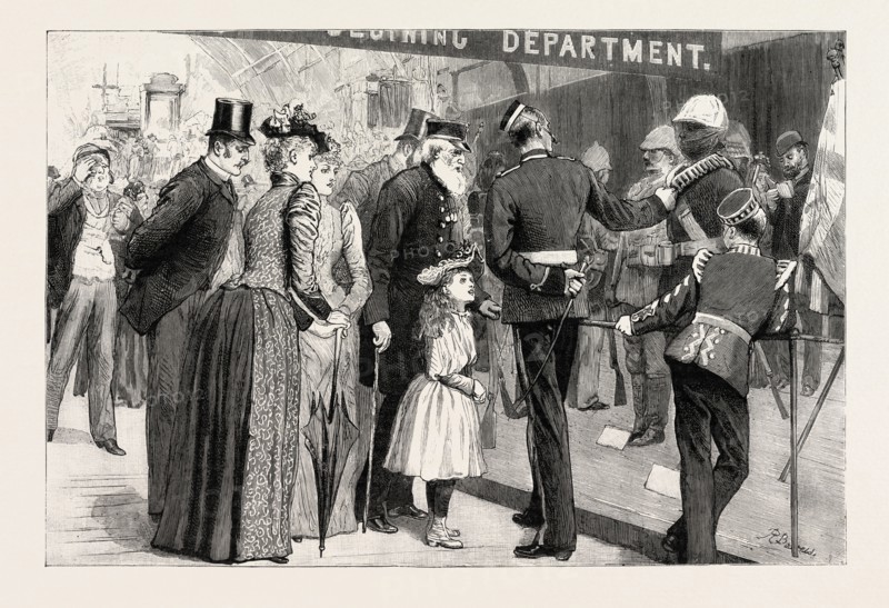THE MILITARY EXHIBITION REVISITED: INTERESTED SPECTATORS, THREE GENERATIONS OF SOLDIERS, 1890 engraving