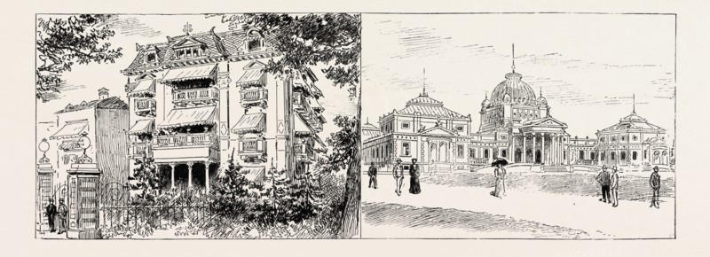 Bad Homburg vor der Hohe, GERMANY: THE VILLA IMPERIALE, WHERE THE PRINCE OF WALES STAYED DURING HIS VISIT, AND THE BATHS, 1890 engraving