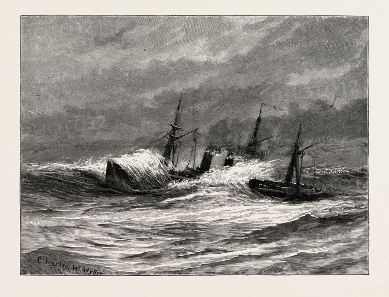 THE NAVAL MANOEUVRES, WITH THE HOSTILE FLEET: H.M.S. ARETHUSA HOMEWARD BOUND WITH THE MAILS, 1890 engraving