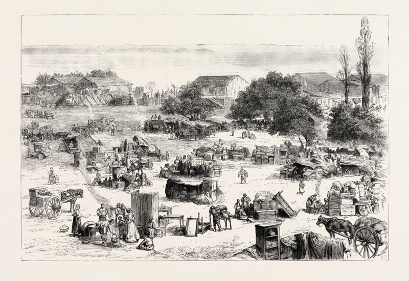 THE GREAT FIRE AT SALONICA, THESSALONIKI, GREECE: THE HOMELESS PEOPLE CAMPING OUT ON THE OUTSKIRTS OF THE TOWN, 1890 engraving