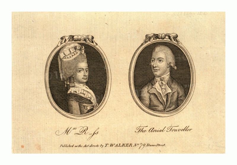 The aerial traveller, England, Published as the act directs by T. Walker, no. 79 Dame Street, between 1790 and 1820 , Pair of oval head-and-shoulder portraits; balloonist.