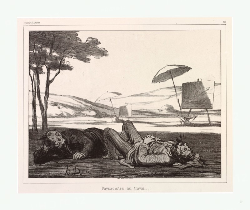 Honore Daumier, 1808 1879, Paysagistes au travail, landscape painters at work, French, 1808 - 1879, 1862, lithograph
